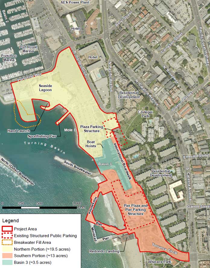 Map of the Redondo Beach Waterfront in King Harbor.